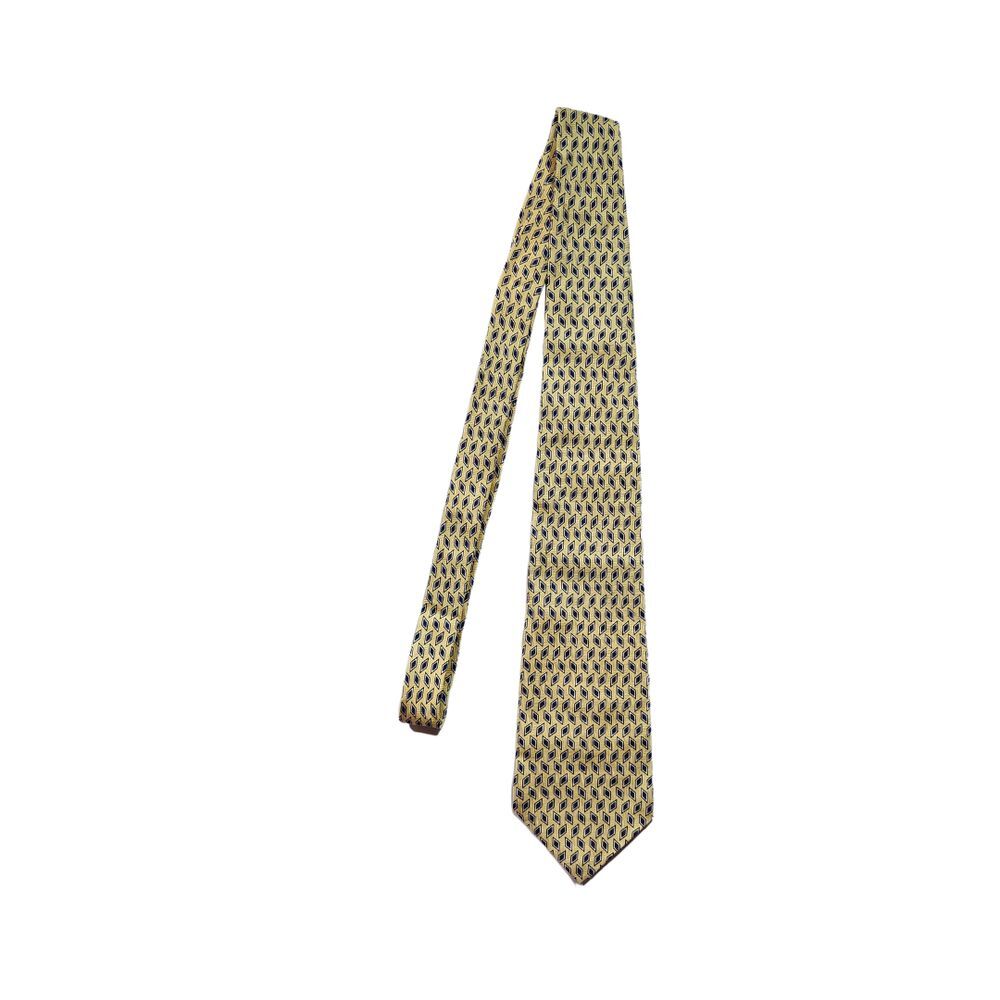 Polo University By Ralph‎ Lauren Yellow Geometric 100% Silk Neck Tie